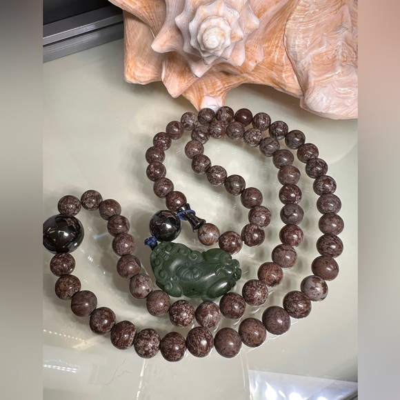 BROWN SNOWFLAKES OBSIDIAN + HEMATITE + PIXIU NATURAL NECKLACE - Picture 7 of 16